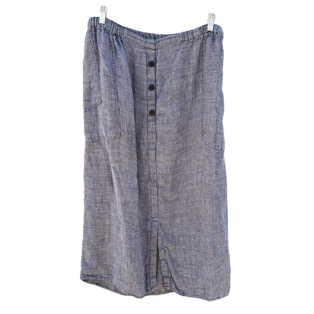 Flax Vintage Black & Taupe Linen Maxi Skirt Womens L Lagenlook Modest